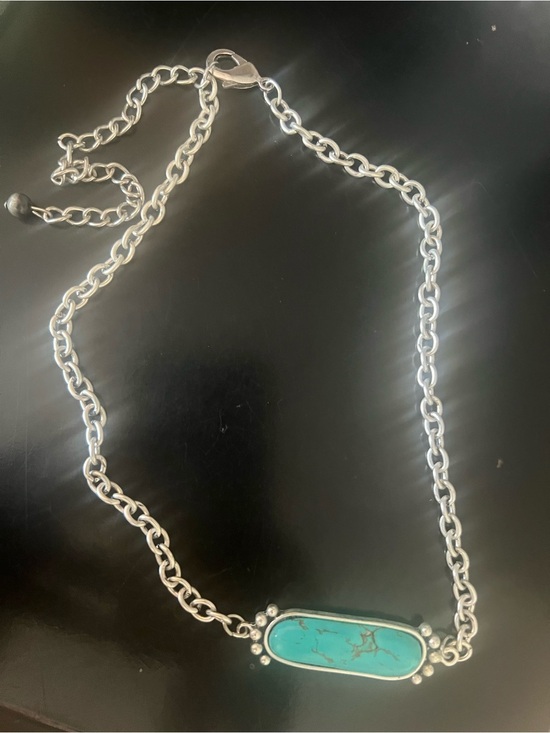 Halo & Harley Jewelry - FAUX Turquoise Stone Silver-Tone Pendant Necklace - Blue